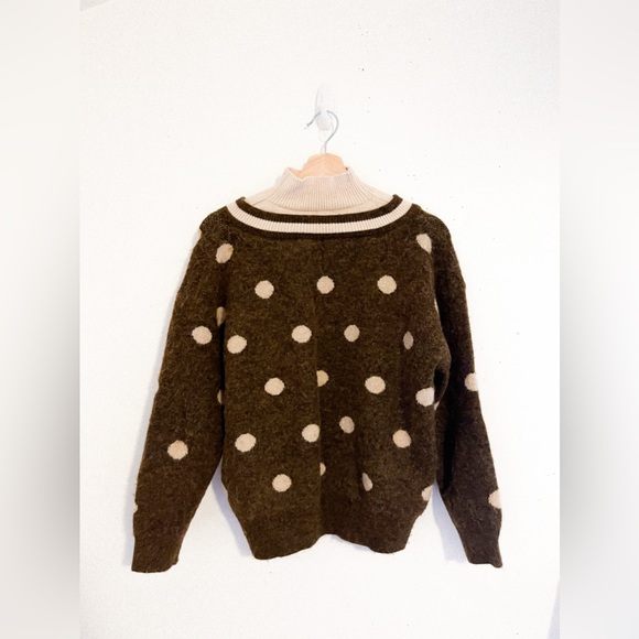 Brown Tan Polka Dot Cricket Sweater Layered Turtleneck Size Small Preppy Chic - Picture 2 of 2